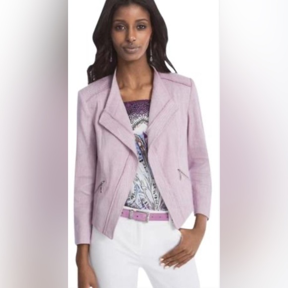 White House Black Market Open Front Linen Blend Moto Jacket‎ Blazer Lilac Size 6 - Picture 1 of 15